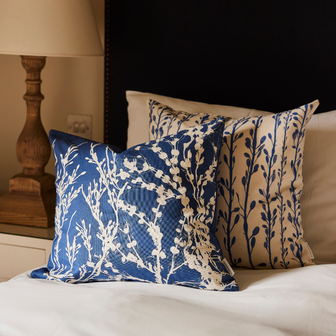 Kate Stein Designs Loose Weed Cushion Blue Rick Stein