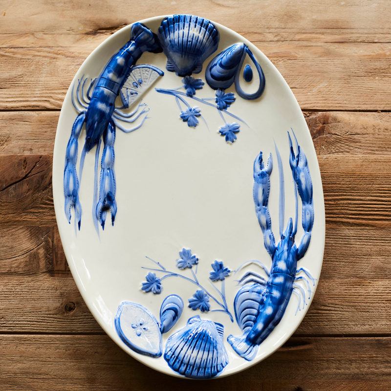 Blue Lobster Seashell Oval Serving Dish
