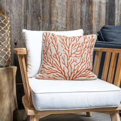 Kate Stein Designs - Orange Coral on Natural Cushion