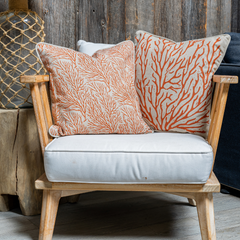 Kate Stein Designs - Repeat orange coral on natural cushion