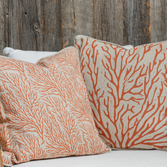 Kate Stein Designs - Repeat orange coral on natural cushion