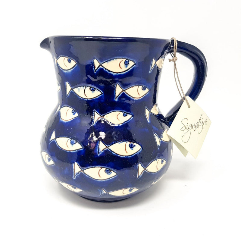 Blue and White Fish Large Ceramic Jug