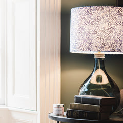 Petrol Blue Glass bottle lamp with Porthdune lamp shade