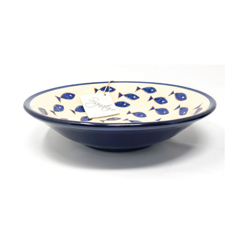 Blue and White Fish Ceramic Pasta Bowl